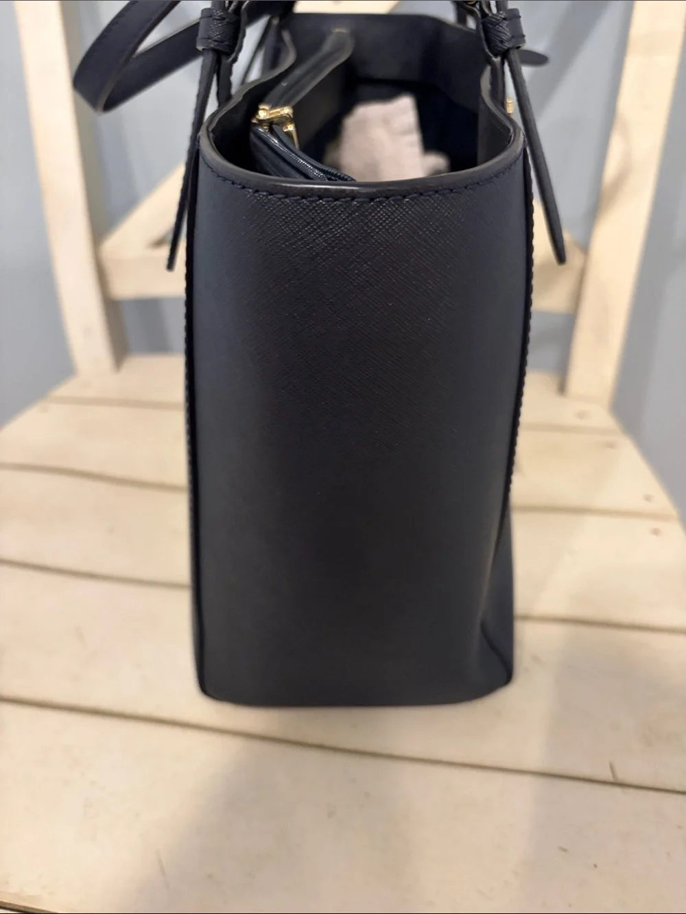 Tory Burch Navy Blue Leather Tote Bag